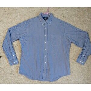 Vintage Polo Ralph Lauren Blue White Striped Long Sleeve Shirt 17 1/2  Custom